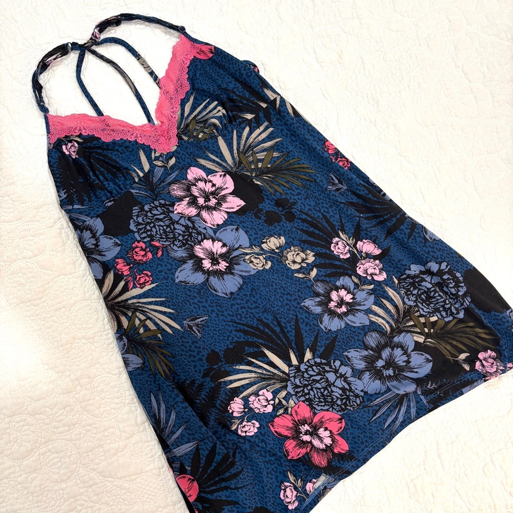Secret Treasures Navy Blue Floral Slip with Pink Accents